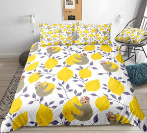 Lemon With Sloth Comforter Set - Beddingify