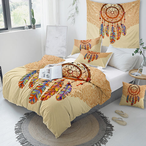 Image of Feathers Gemstones Dreamcatcher Bedding Set - Beddingify