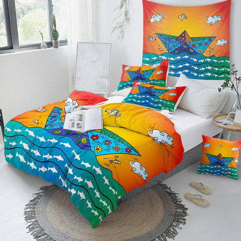 Image of Cartoon Beach Comforter Set for Kids - Beddingify