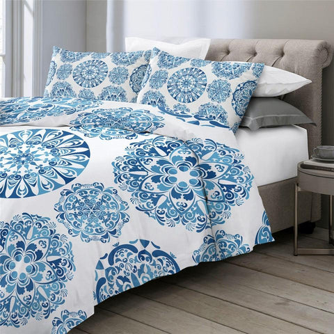 Image of Light Blue Mandala Indigo Comforter Set - Beddingify