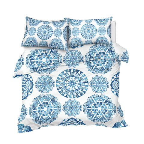 Image of Light Blue Mandala Indigo Comforter Set - Beddingify