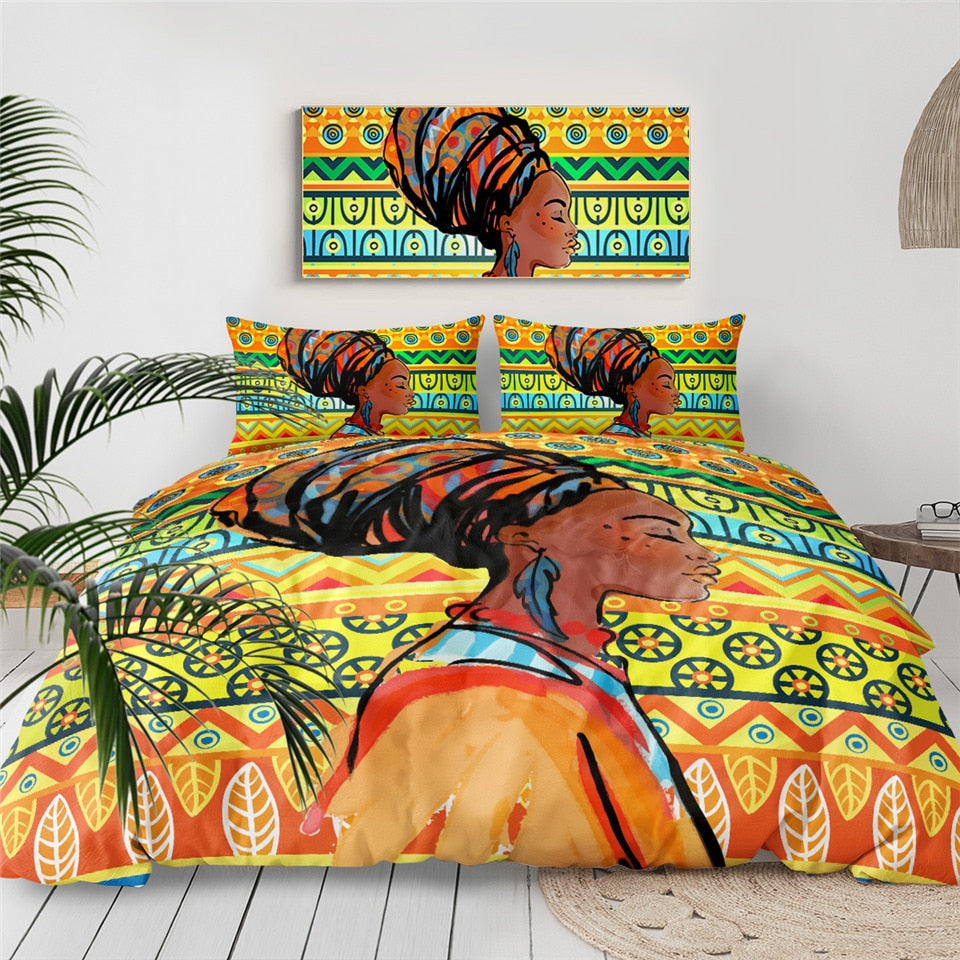 Geometric African Woman Bedding Set - Beddingify