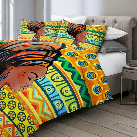 Image of Geometric African Woman Comforter Set - Beddingify