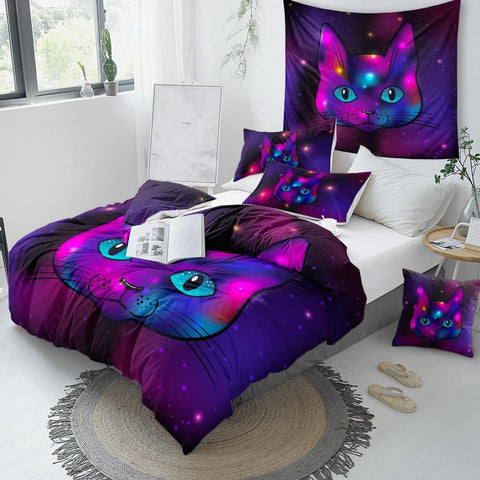 Image of Purple Cat Comforter Set - Beddingify