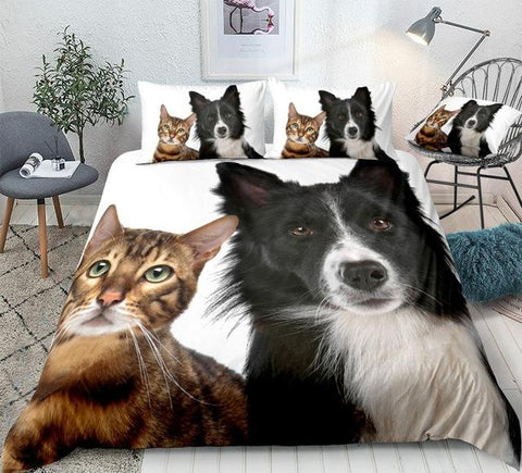 Image of Cute Dog And Cat Comforter Set - Beddingify