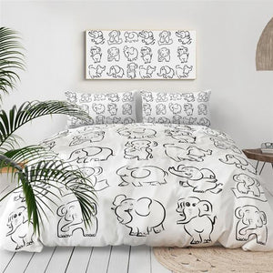 Hand Drawing Elephant Comforter Set - Beddingify