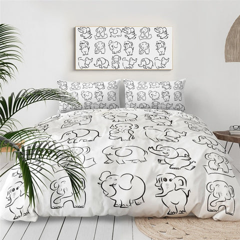 Image of Hand Drawing Elephant Bedding Set - Beddingify