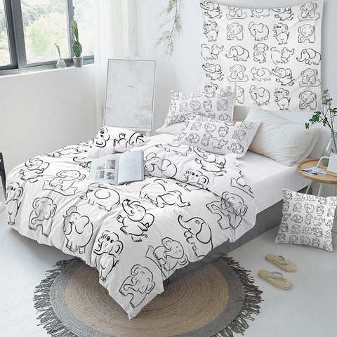 Image of Hand Drawing Elephant Comforter Set - Beddingify