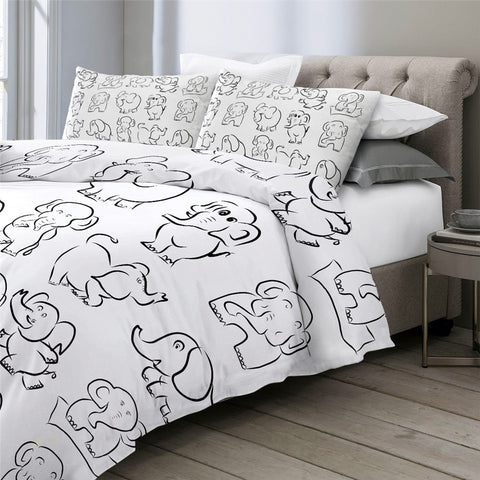 Image of Hand Drawing Elephant Bedding Set - Beddingify
