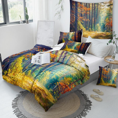 Image of Autumn Forest Nature Comforter Set - Beddingify