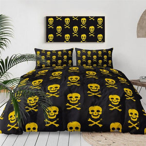 Yellow Black Skull Comforter Set - Beddingify