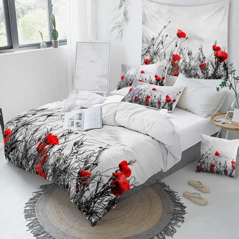 Image of Red Flowers Bedding Set - Beddingify