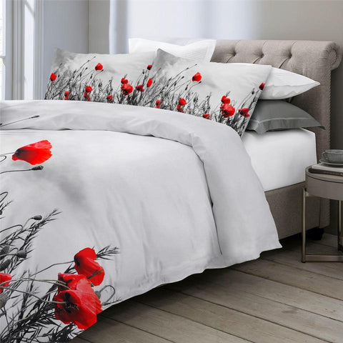 Image of Red Flowers Comforter Set - Beddingify