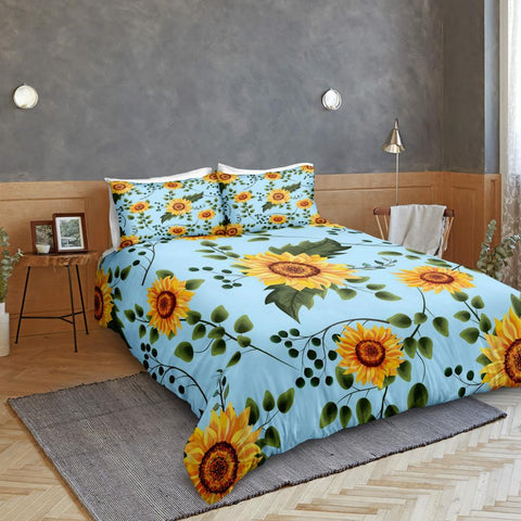 Image of Blue Sunflower Bedding Set - Beddingify