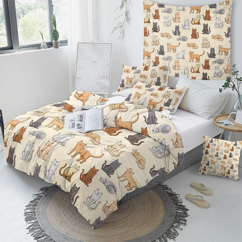 Image of Cute Cats Themed Comforter Set for Kids - Beddingify
