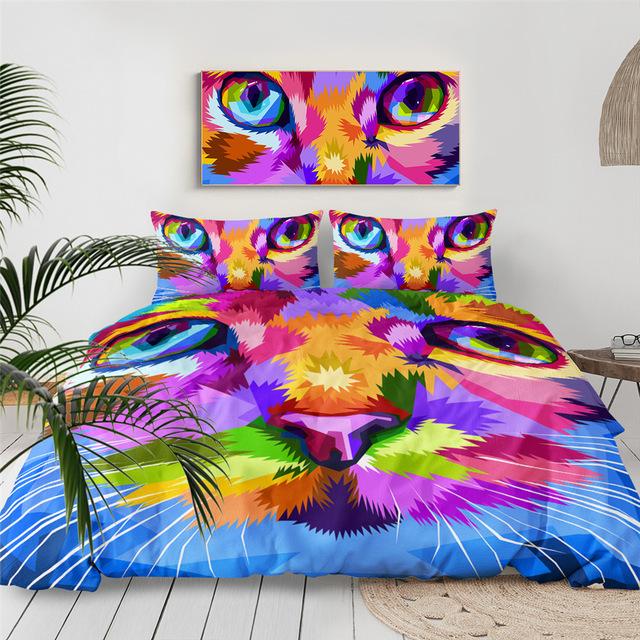 Rainbow Cat Face Comforter Set - Beddingify