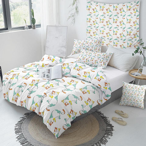 Image of Cartoon Cat Comforter Set For Kids - Beddingify