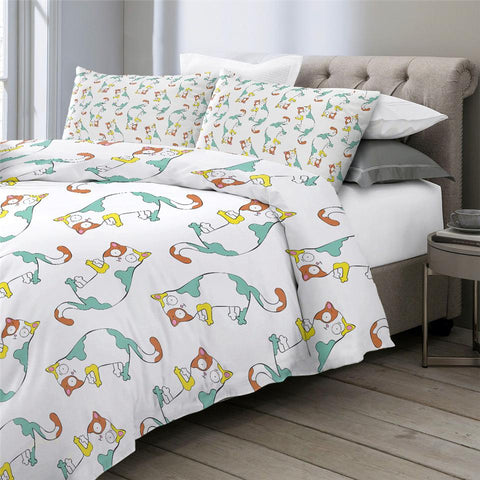 Image of Cartoon Cat Comforter Set For Kids - Beddingify