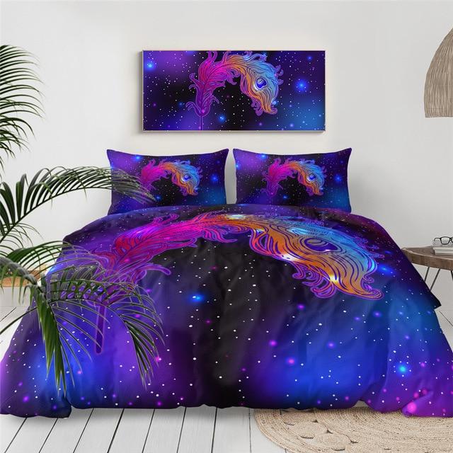 Galaxy Fire Bird Feather Comforter Set - Beddingify