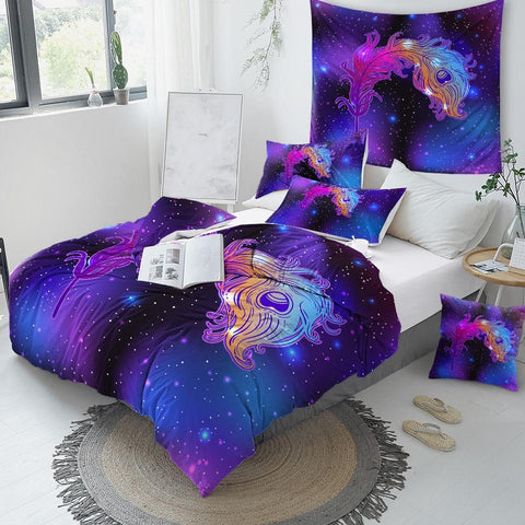 Image of Galaxy Fire Bird Feather Comforter Set - Beddingify