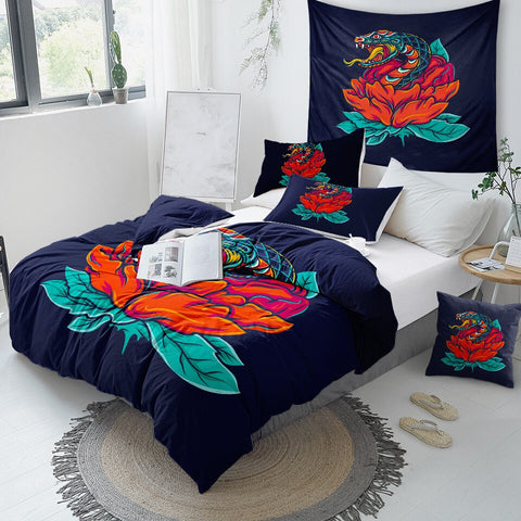 Image of Old Style Snake Flower Bedding Set - Beddingify