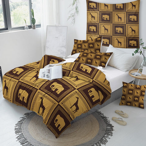 Image of Giraffe And Elephant Bedding Set - Beddingify