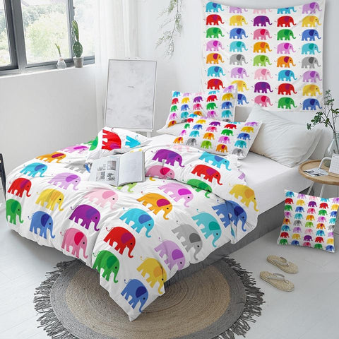 Image of Colorful Elephant Comforter Set - Beddingify