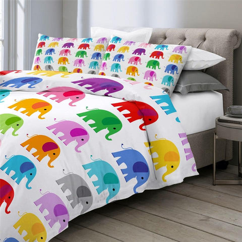 Image of Colorful Elephant Comforter Set - Beddingify