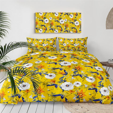 Image of Yellow Floral Comforter Set - Beddingify