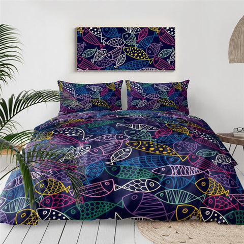 Image of Blue Fish Comforter Set - Beddingify