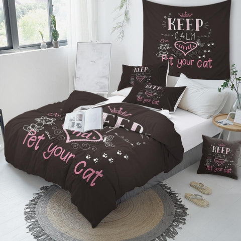 Image of Keep Calm And Pet Your Cat Comforter Set - Beddingify