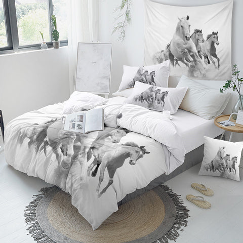 Image of White Horses Bedding Set - Beddingify
