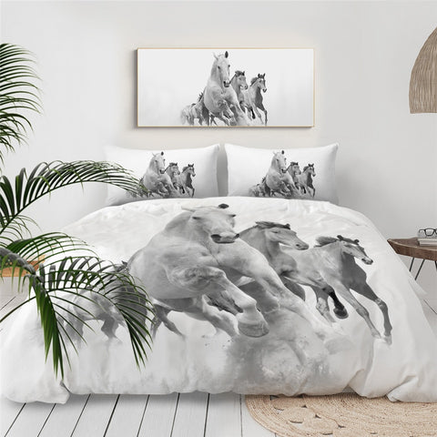 Image of White Horses Bedding Set - Beddingify