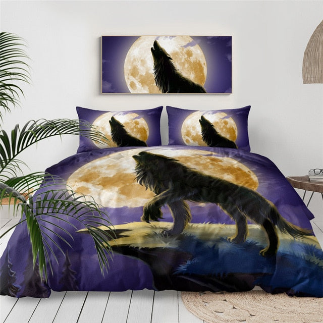 Wolf Howling Under Moon Bedding Set - Beddingify