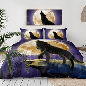 Wolf Howling Under Moon Comforter Set - Beddingify