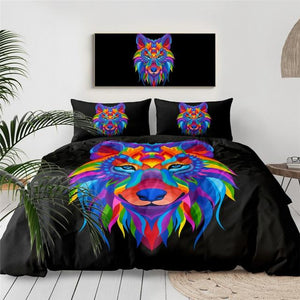 3D Colorful Wolf Comforter Set - Beddingify