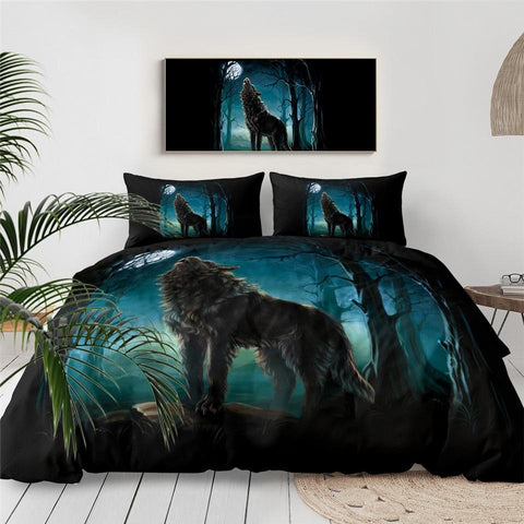 Image of Forest Night Wolf Comforter Set - Beddingify