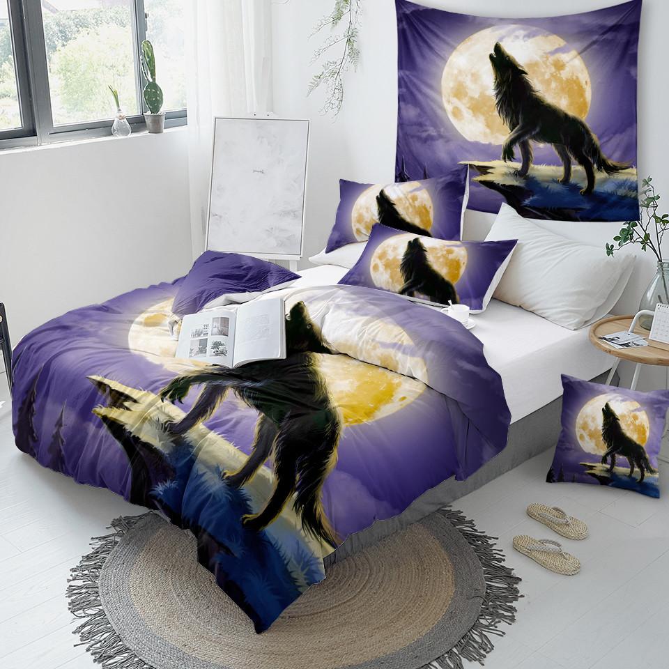 Wolf Howling Under Moon Comforter Set - Beddingify