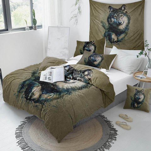 Image of Wild Wolf Face Comforter Set - Beddingify