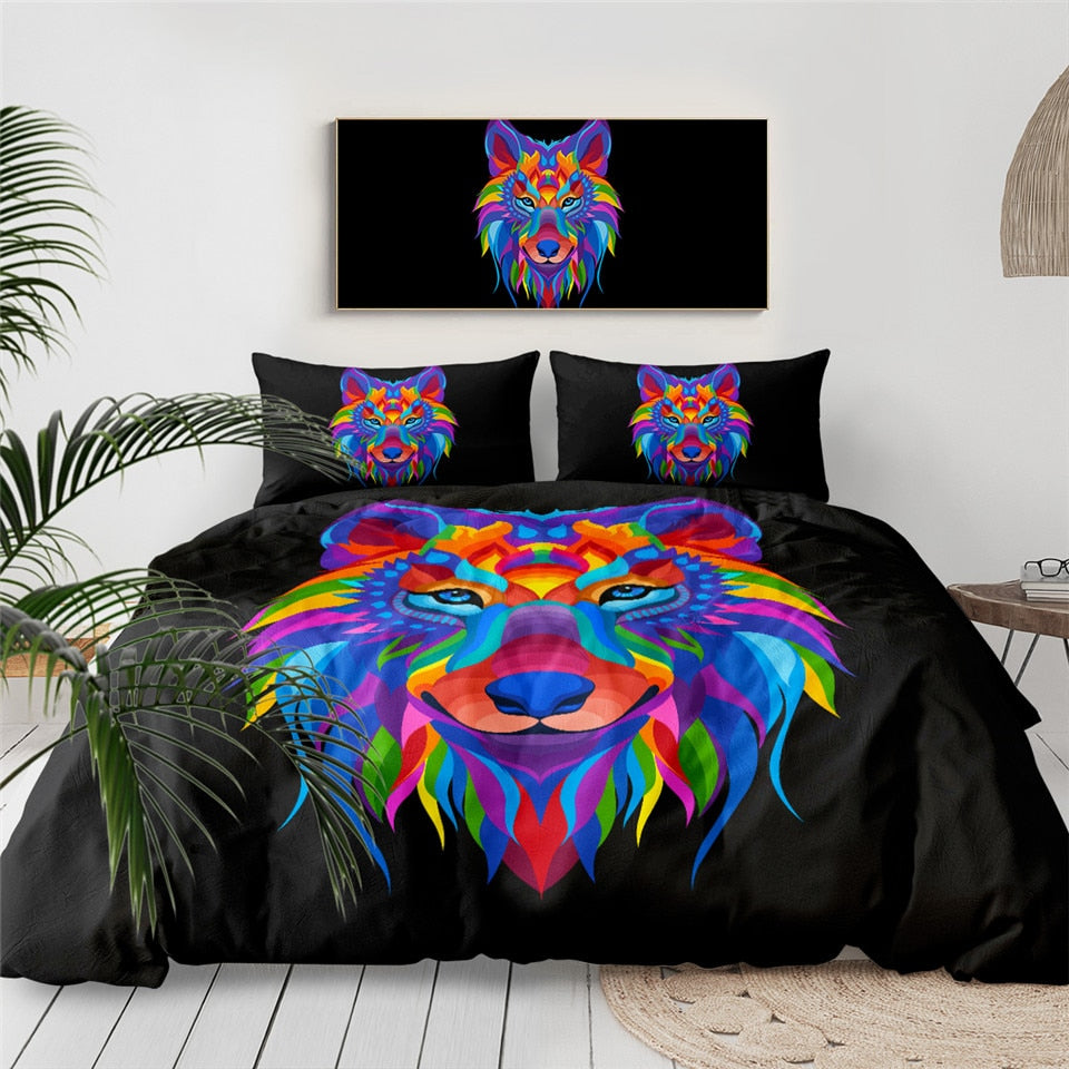 3D Colorful Wolf Bedding Set - Beddingify