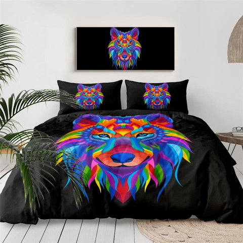 Image of 3D Colorful Wolf Comforter Set - Beddingify