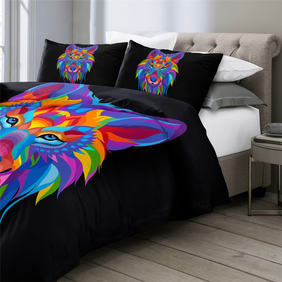 3D Colorful Wolf Bedding Set - Beddingify