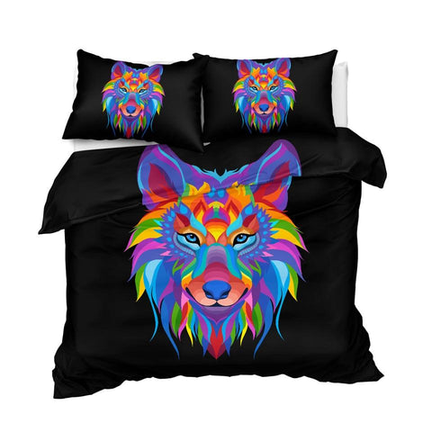 Image of 3D Colorful Wolf Comforter Set - Beddingify