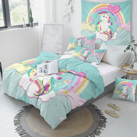 Image of Cartoon Rainbow Unicorn Comforter Set - Beddingify