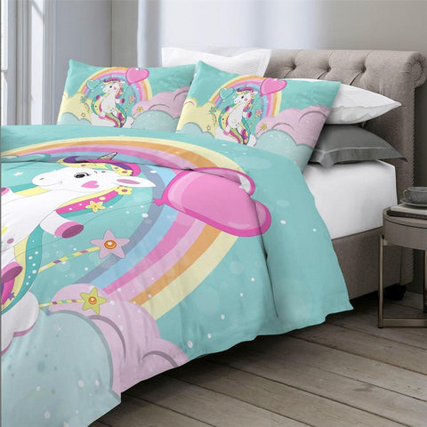 Image of Cartoon Rainbow Unicorn Comforter Set - Beddingify