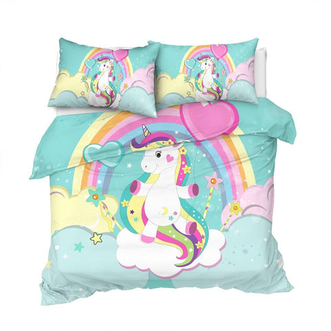 Image of Cartoon Rainbow Unicorn Comforter Set - Beddingify