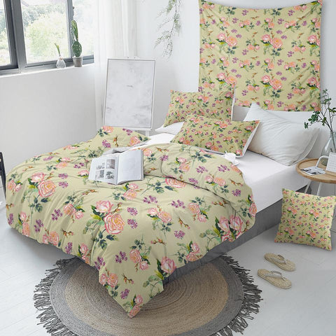 Image of Green Rose Flower Comforter Set - Beddingify