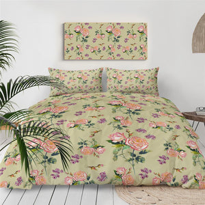 Green Rose Flower Comforter Set - Beddingify