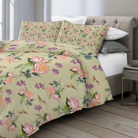 Image of Green Rose Flower Bedding Set - Beddingify