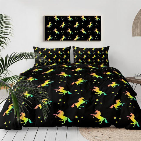 Image of Rainbow Unicorn Black Background Comforter Set - Beddingify